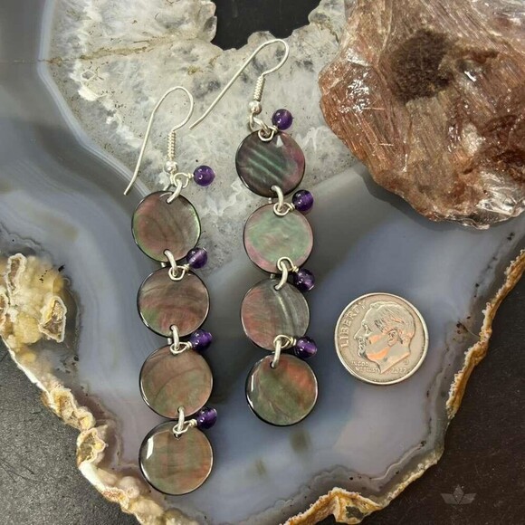 Amazon.com: Carolyn Pollack Sterling Silver Amethyst  Carolyn Pollack Sterling Brownish-Gray MOP & Amethyst Dangle Earrings For Women